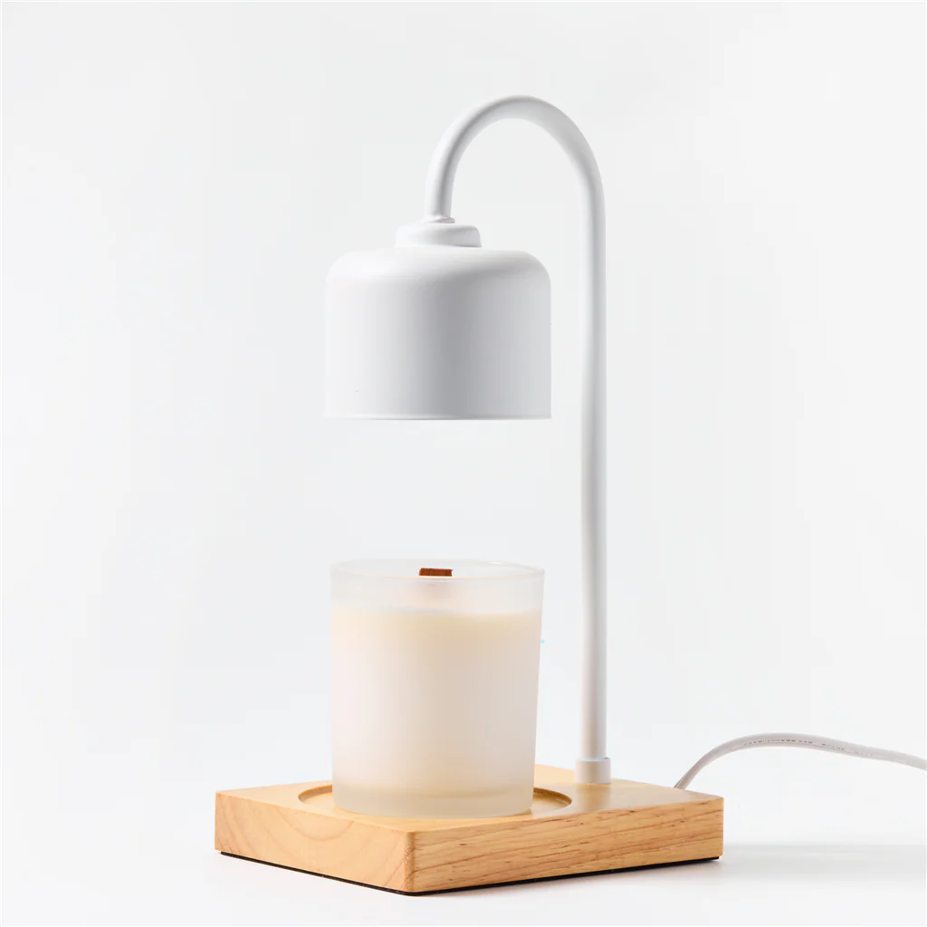 White & Wood Arched Candle Warmer Lamp